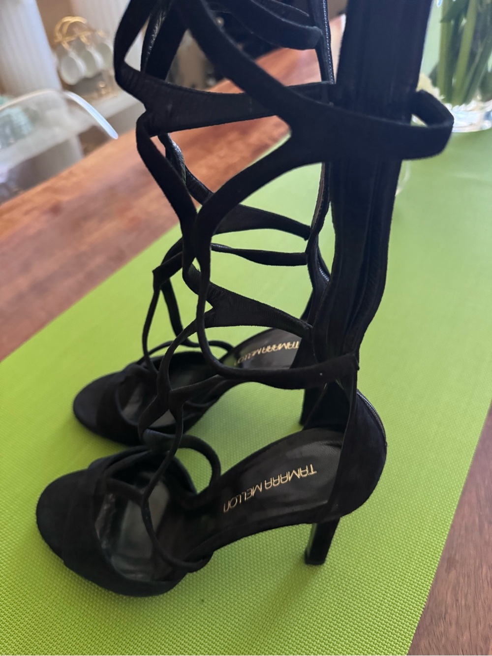 Tamara Mellon Black Suede Sculptural Strappy High Heels - Picture 3 of 16